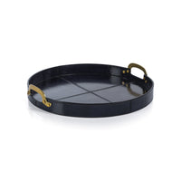 Savoy Deep Blue Leather Round Decorative Tray | Bone & Brass
