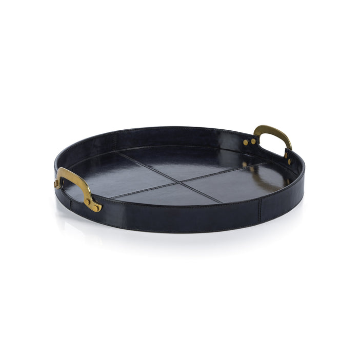 Savoy Deep Blue Leather Round Decorative Tray | Bone & Brass