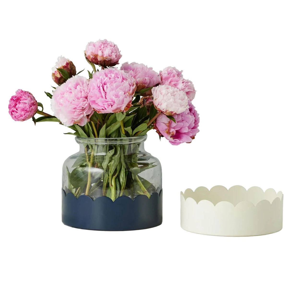 Scalloped Vase Duo, Navy & White | Bone & Brass