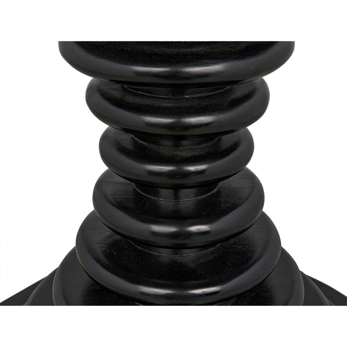 Schilling Side Table's sculptural black base with concentric rings and hand-rubbed finish.