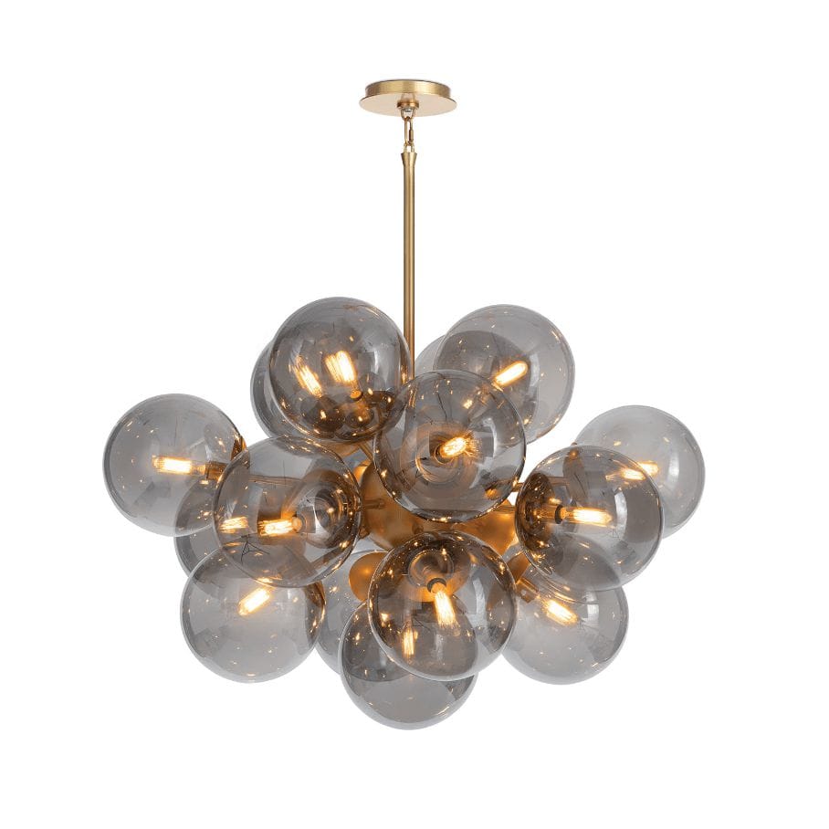 Shine Chandelier Natural Brass with Smoke Glass