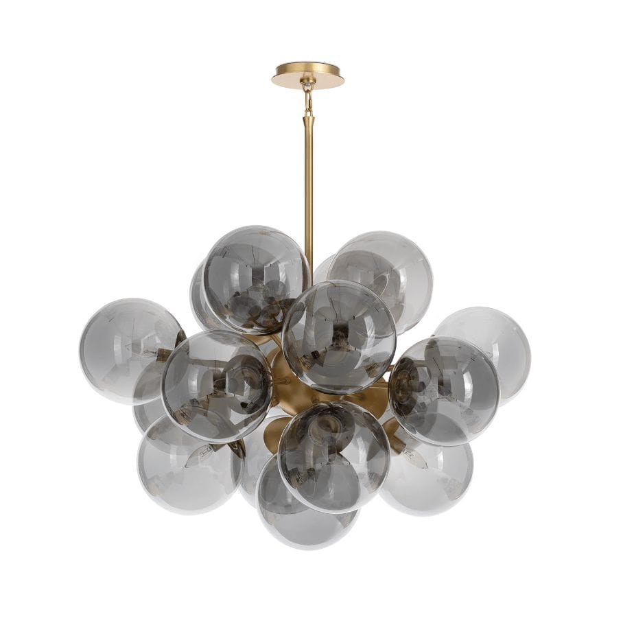 Shine Chandelier Natural Brass with Smoke Glass