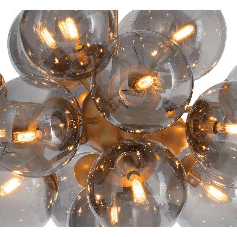 Shine Chandelier Natural Brass with Smoke Glass