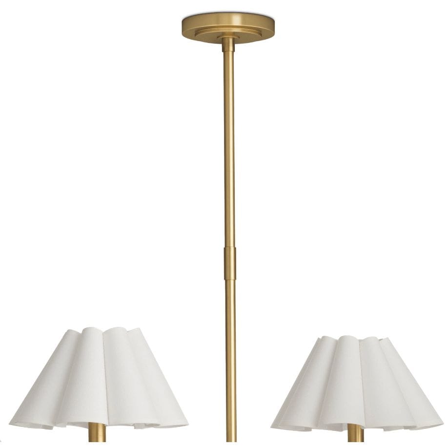 Polly Metal Chandelier Natural Brass with White Scalloped Shade