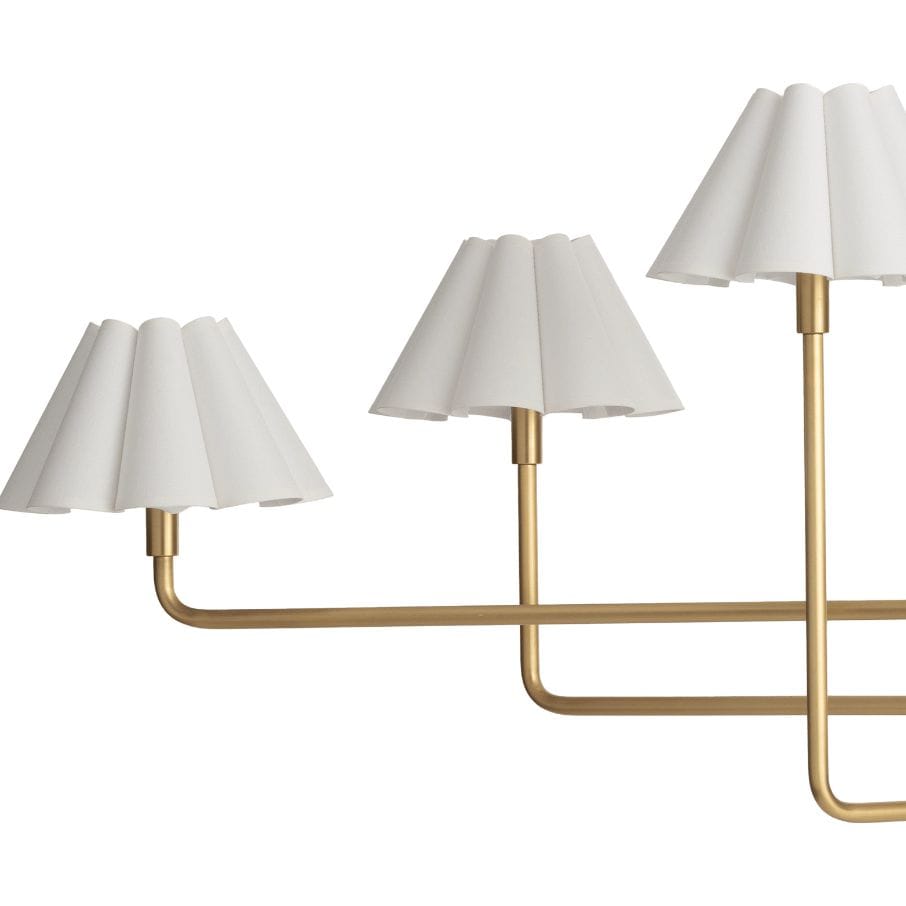 Polly Metal Chandelier Natural Brass with White Scalloped Shade