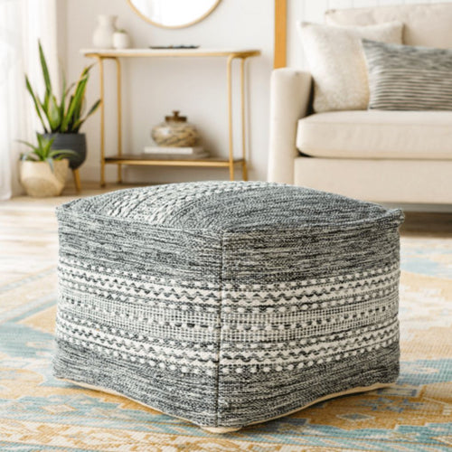 Ethan Charcoal & White Floor Pouf