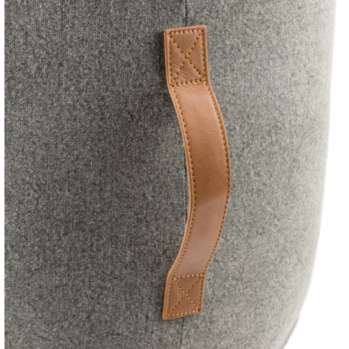 Frederick Round Gray Cotton Pouf | Leather Handle
