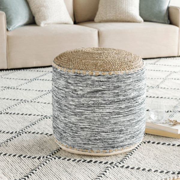 Kai Jute Black & White Floor Pouf