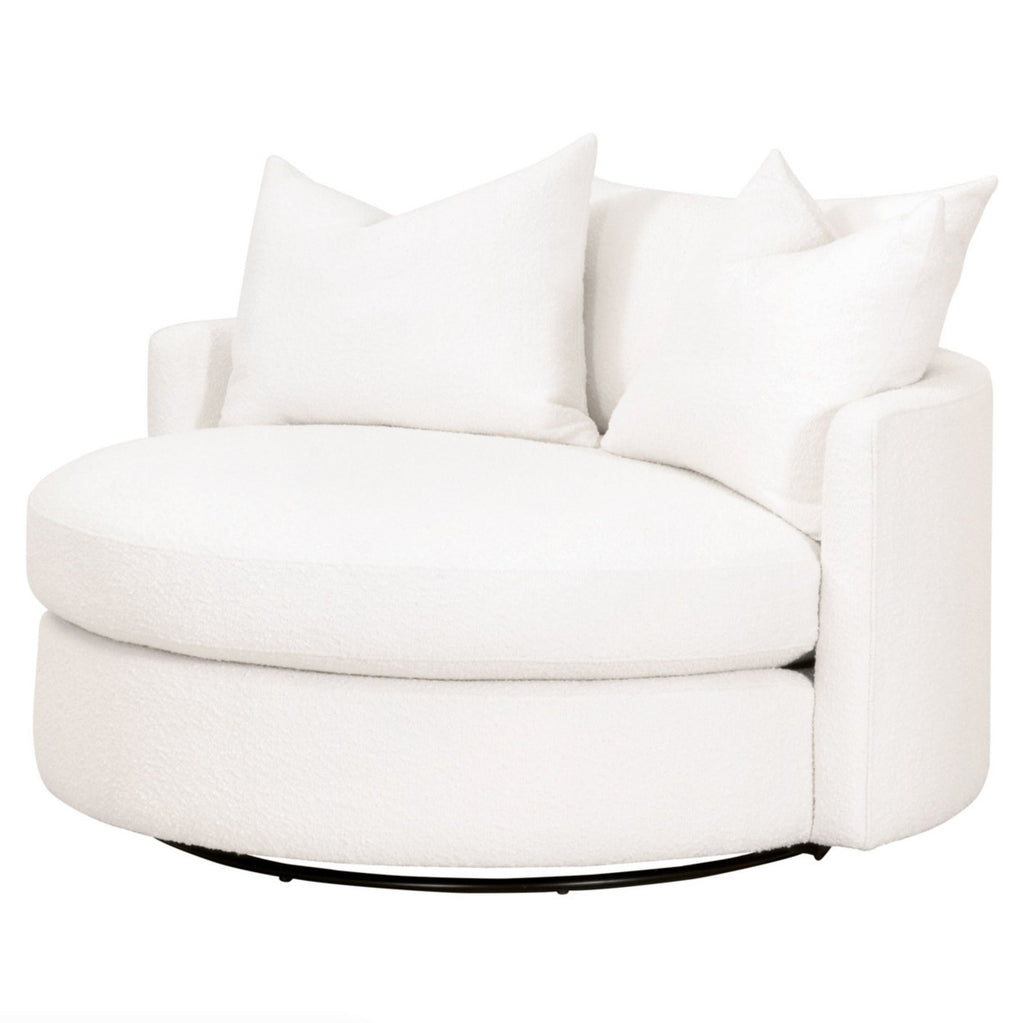 Lauren White Boucle Grand Swivel Sofa Chair