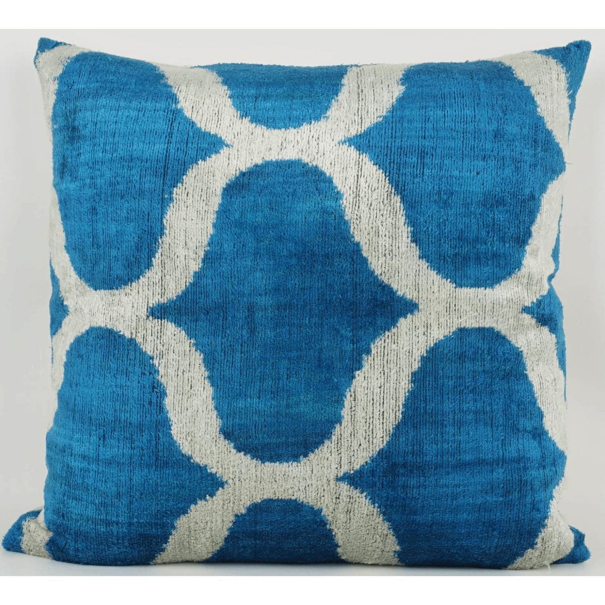 Azure Blue & Ivory Velvet Decorative Pillow