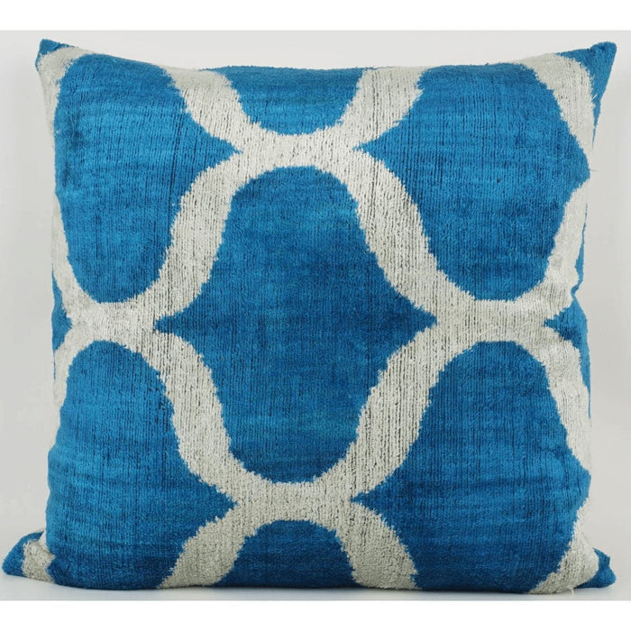 Azure Blue & Ivory Velvet Decorative Pillow