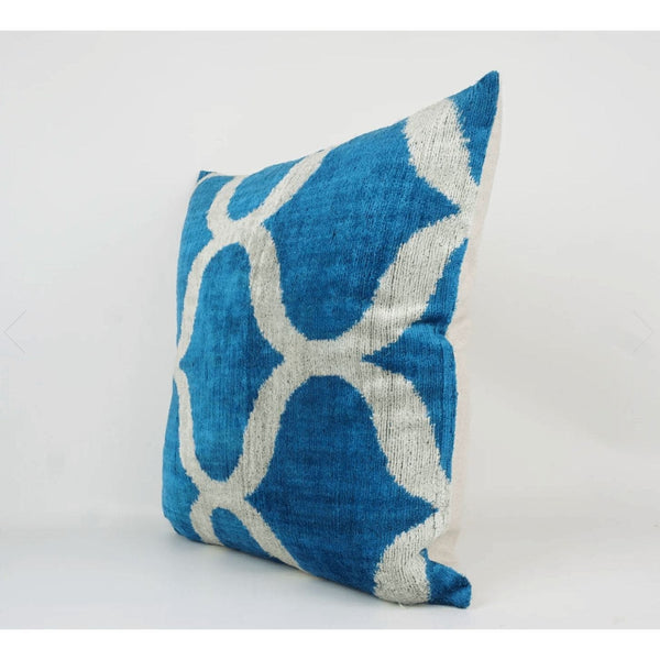 Azure Blue & Ivory Velvet Decorative Pillow