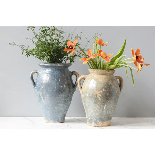 Tall Blue French Clay Pot