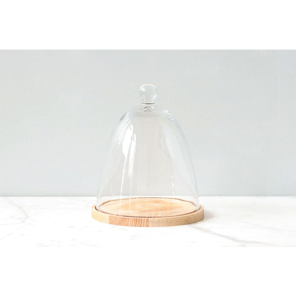 Tall Glass Dome with Wood Base