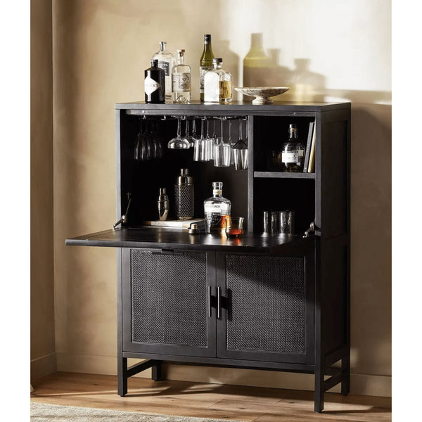 Cabot Black Cane Bar Cabinet