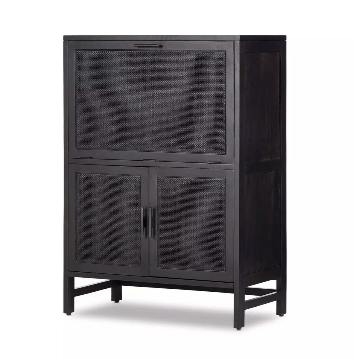 Cabot Black Cane Bar Cabinet