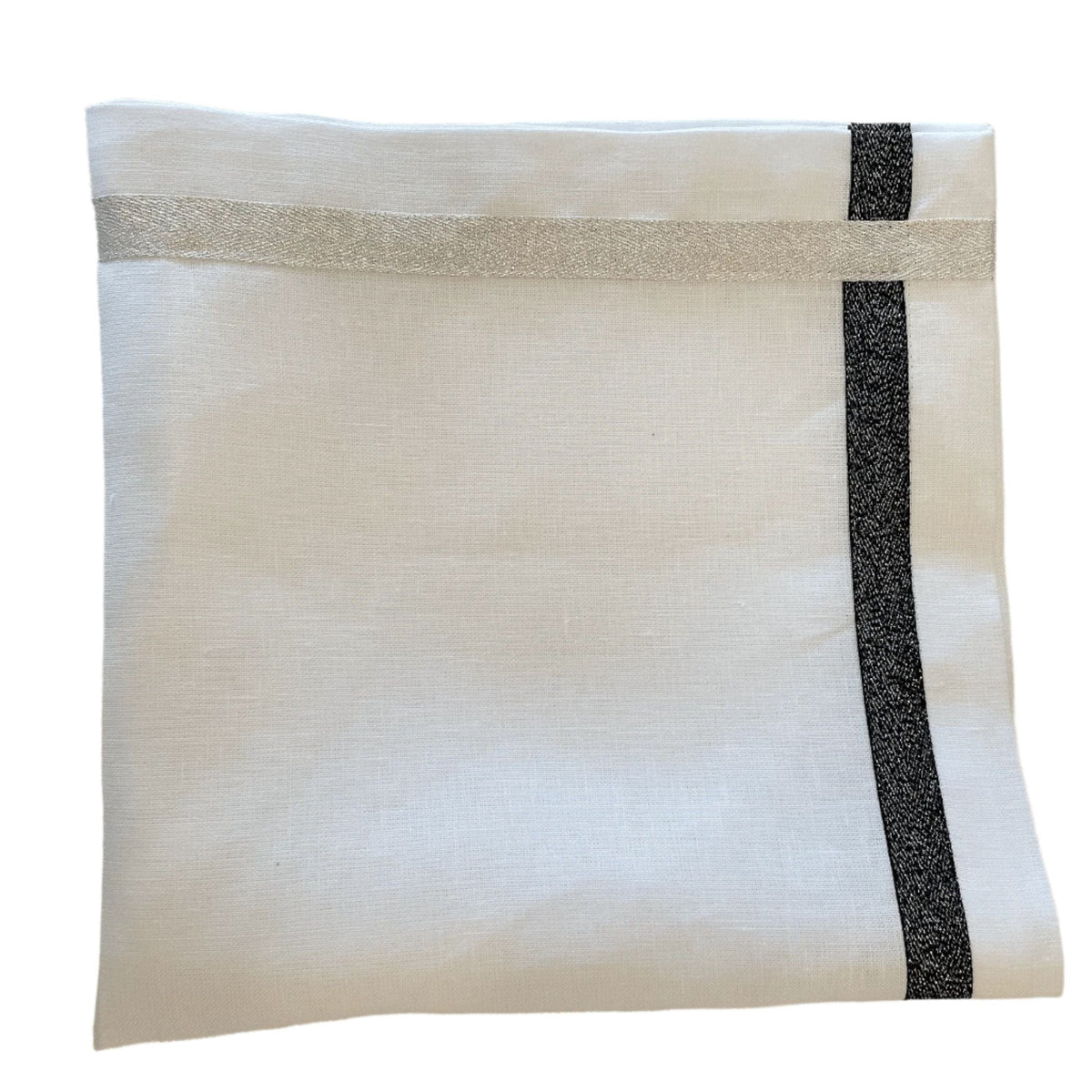 White With Black & Sliver Metallic Linen Napkin