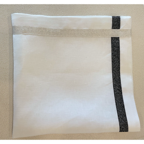 White With Black & Sliver Metallic Linen Napkin