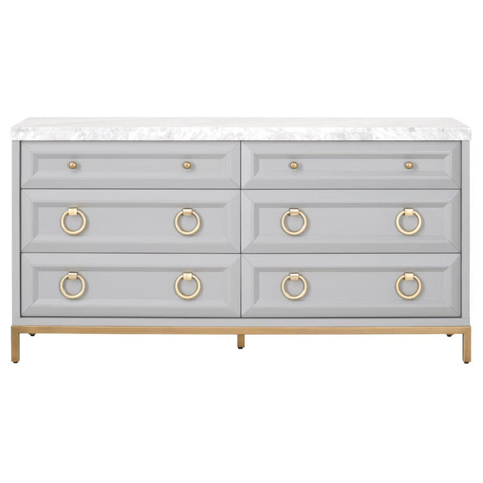 Azure Dove Gray & White Carrera 6-Drawer Double Dresser