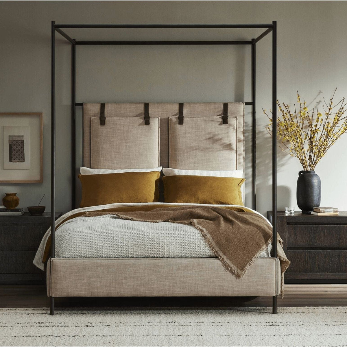 Layton Ecru Upholstered Canopy Bed