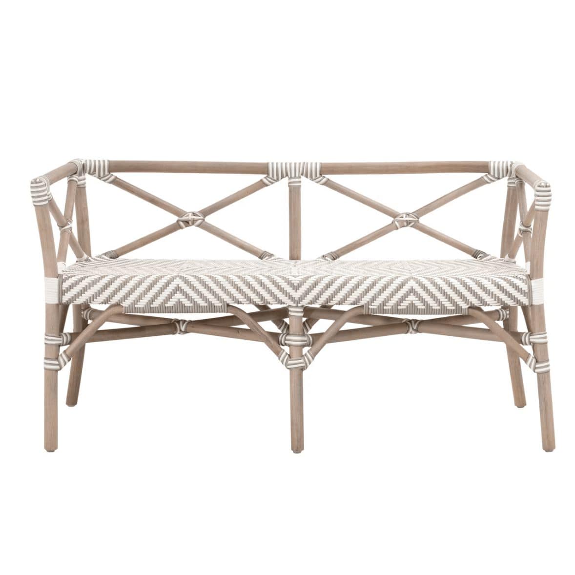 Palisades Stone & White Rattan Bench