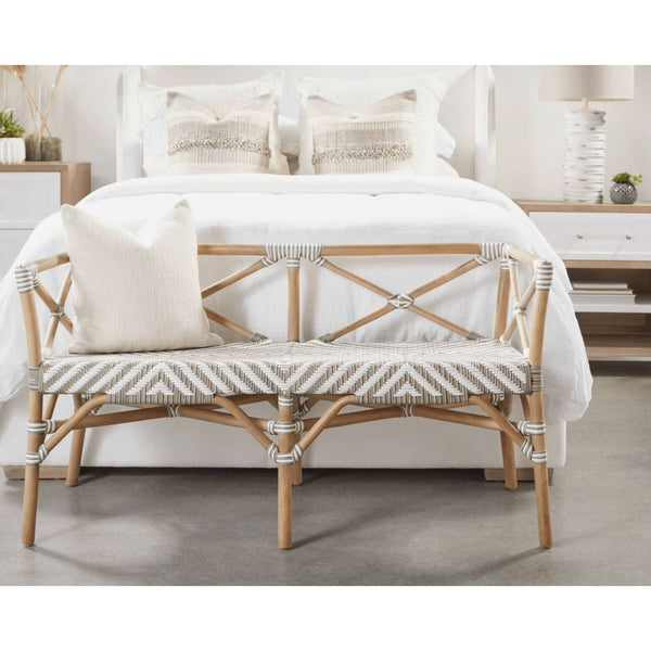 Palisades Stone & White Rattan Bench