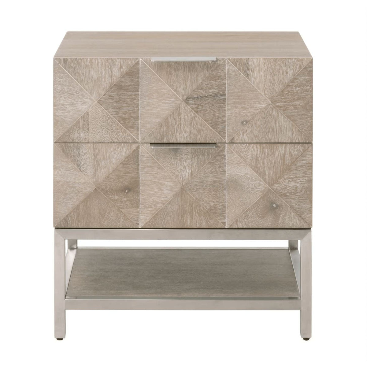 Atlas Gray Acacia & Stainless Steel 2-Drawer Nightstand