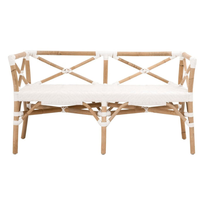 Palisades White & Natural Rattan Bench