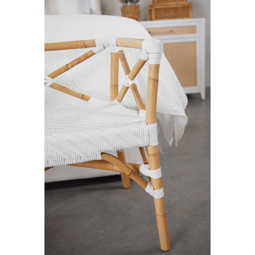 Palisades White & Natural Rattan Bench