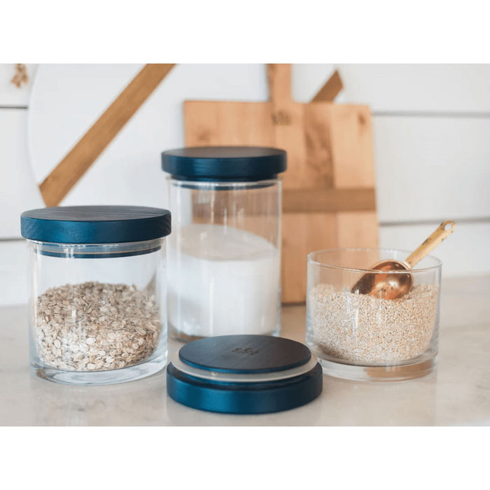 Navy Wood Top Kitchen Canisters