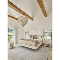 Waterfall White Beaded & Rattan Chandelier - Chandelier Installed | Bone & Brass