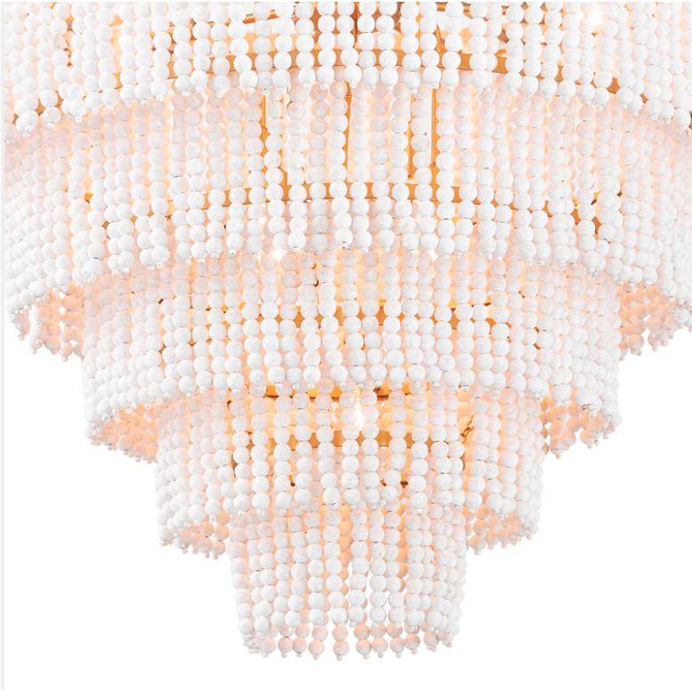 Waterfall White Beaded & Rattan Chandelier - Chandelier Close Up | Bone & Brass