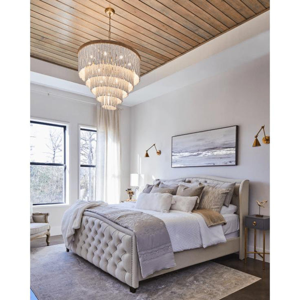 Waterfall White Beaded & Rattan Chandelier - Chandelier Detail | Bone & Brass