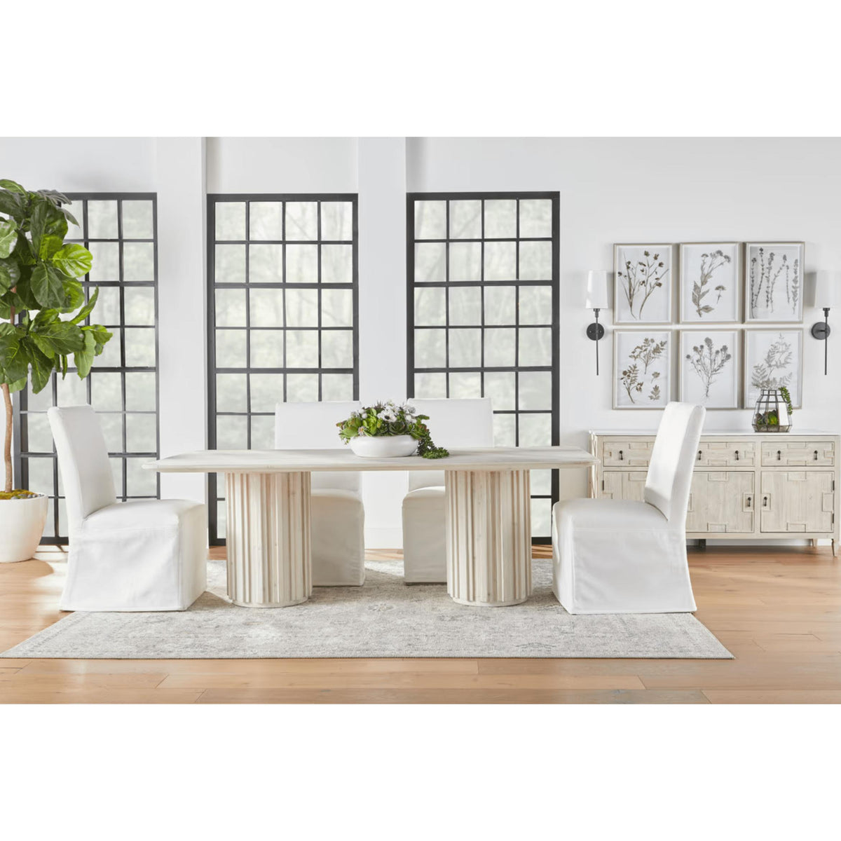 Rachel Pine White Wash Dining Table - Table Side View | Bone & Brass