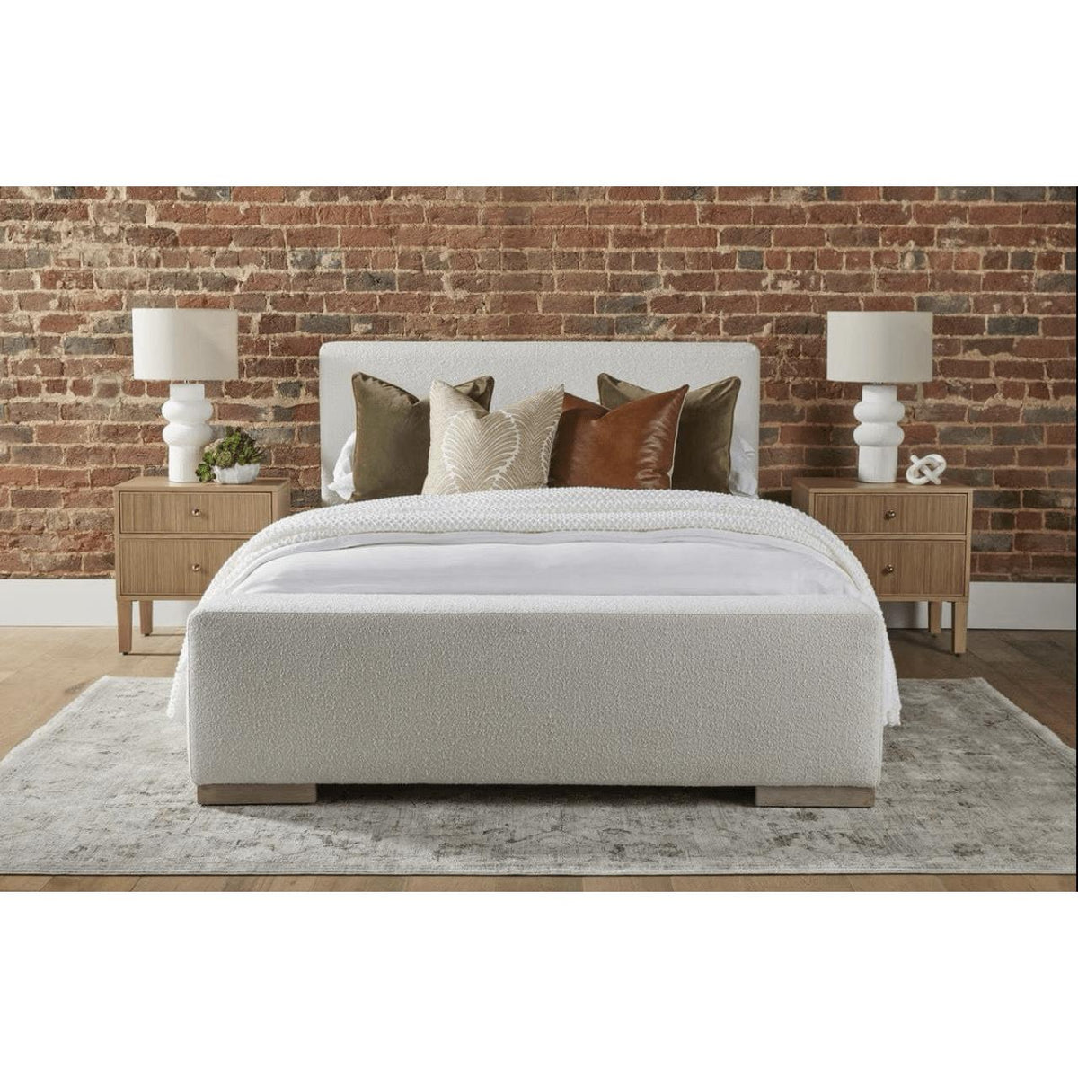 Warren Snow Boucle Bed - Bed Side View | Bone & Brass