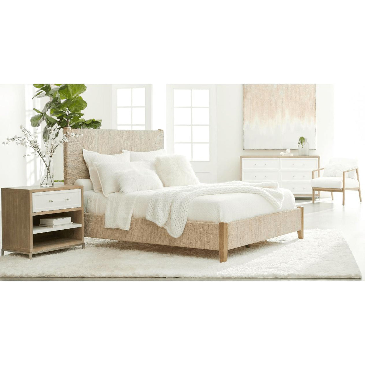 Mia White Wash Rope Bed - Bed Side View | Bone & Brass