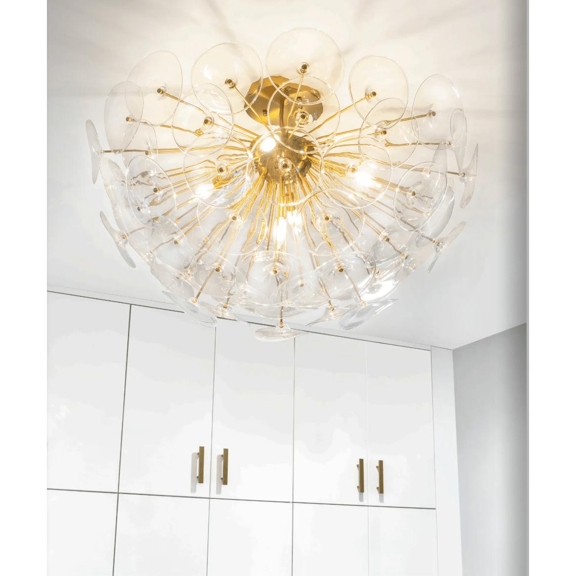 Poppy Glass & Brass Semi Flush Mount Light - Flush Mount Close Up | Bone & Brass