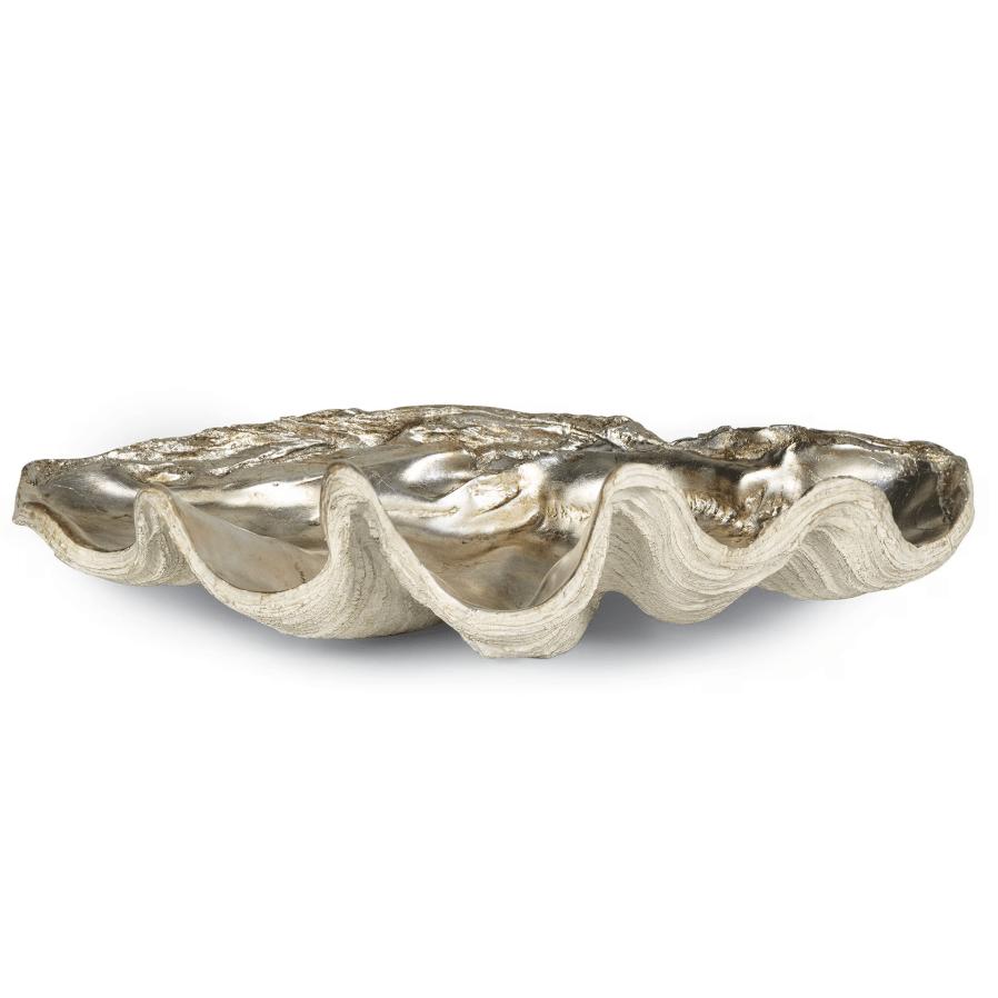 Clam Decorative Bowl | Ambered Silver Leaf | Bone & Brass