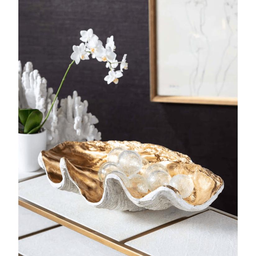 Clam Decorative Bowl | Ambered Silver Leaf - Bowl Detail | Bone & Brass