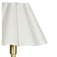 Polly Buffet Lamp Natural Brass with White Scalloped and Rattan Shades