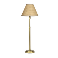 Polly Buffet Lamp Natural Brass with White Scalloped and Rattan Shades