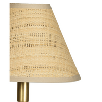 Polly Buffet Lamp Natural Brass with White Scalloped and Rattan Shades