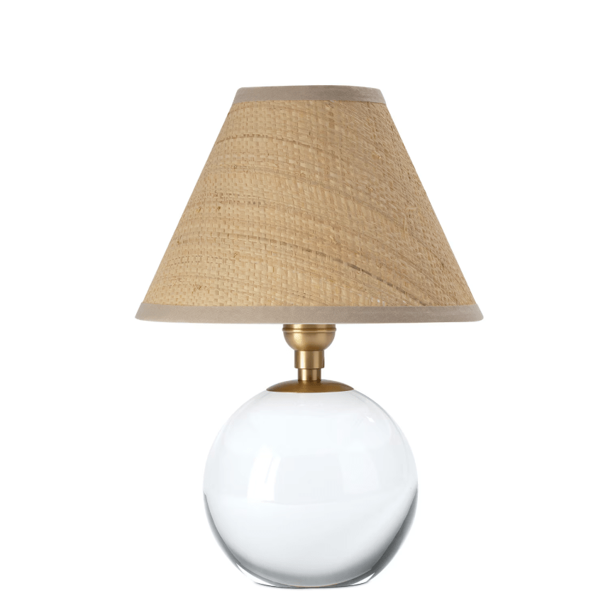 Giorgio Crystal Mini Lamp with Rattan Shade in Polished Nickel and Natural Brass