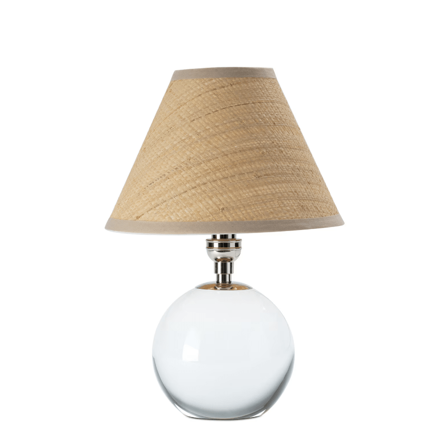 Giorgio Crystal Mini Lamp with Rattan Shade in Polished Nickel and Natural Brass