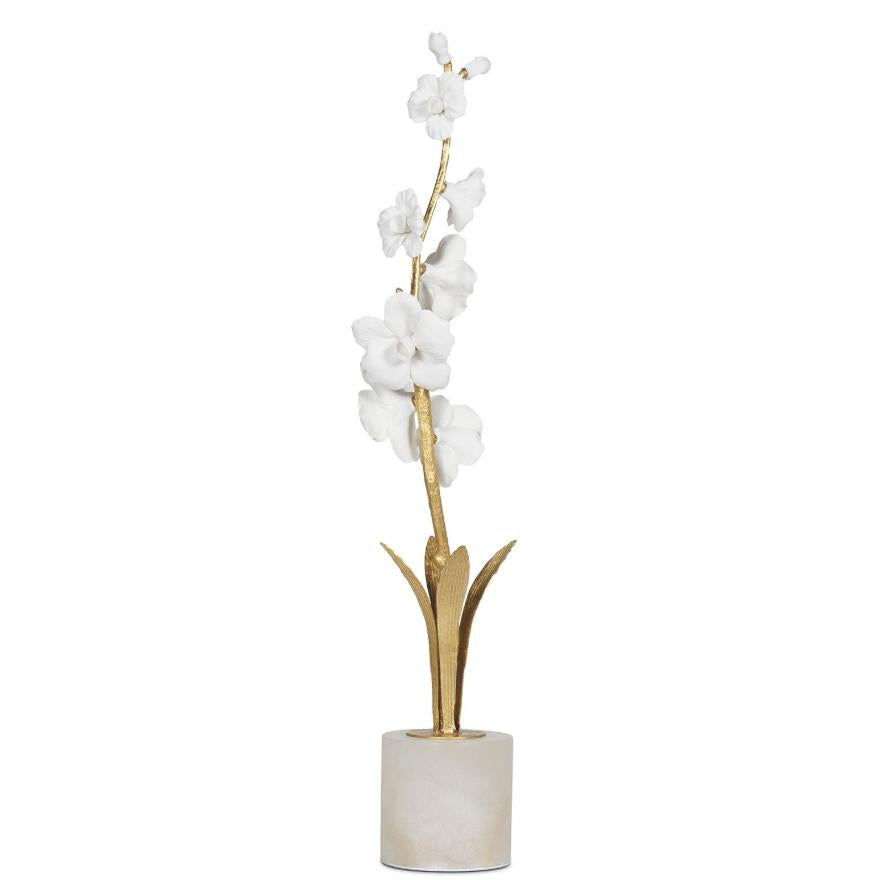 Thylane Orchid Brass & Marble Sculpture | Bone & Brass