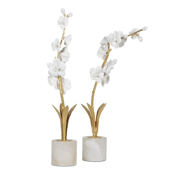 Thylane Orchid Brass & Marble Sculpture - Sculpture Detail | Bone & Brass