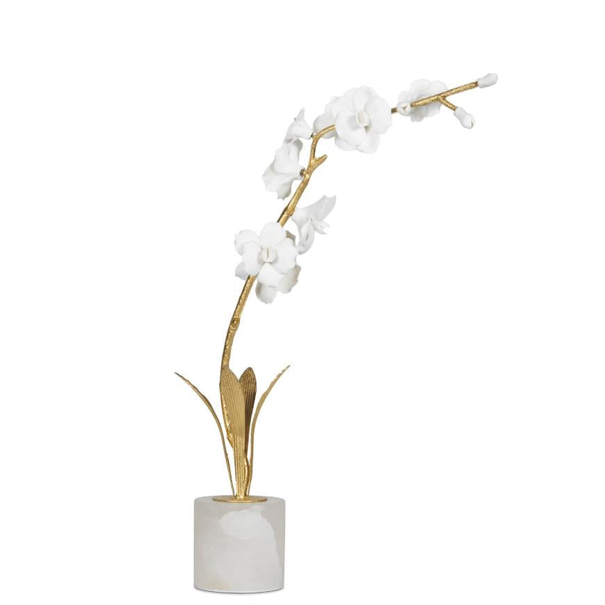 Thylane Orchid Brass & Marble Sculpture - Sculpture Close Up | Bone & Brass