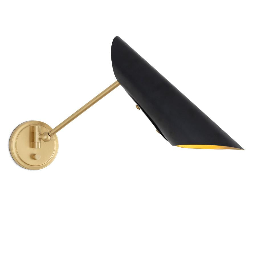 Vest Single Arm Sconce Natural Brass Interior - Sconce Installed | Bone & Brass