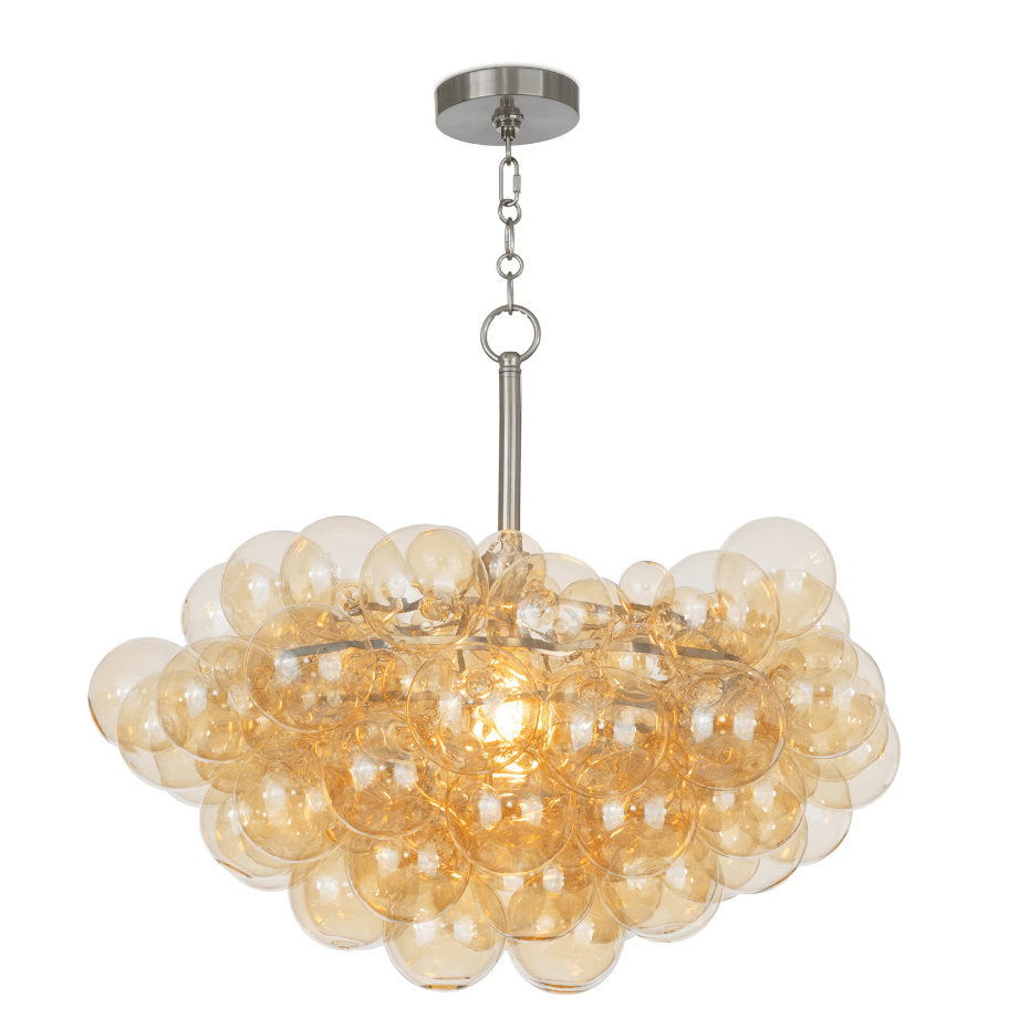 Bubbles Chandelier Brushed Nickel with Amber Glass