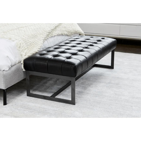 Wyatt Leather Bench Black - Ottoman Side View | Bone & Brass